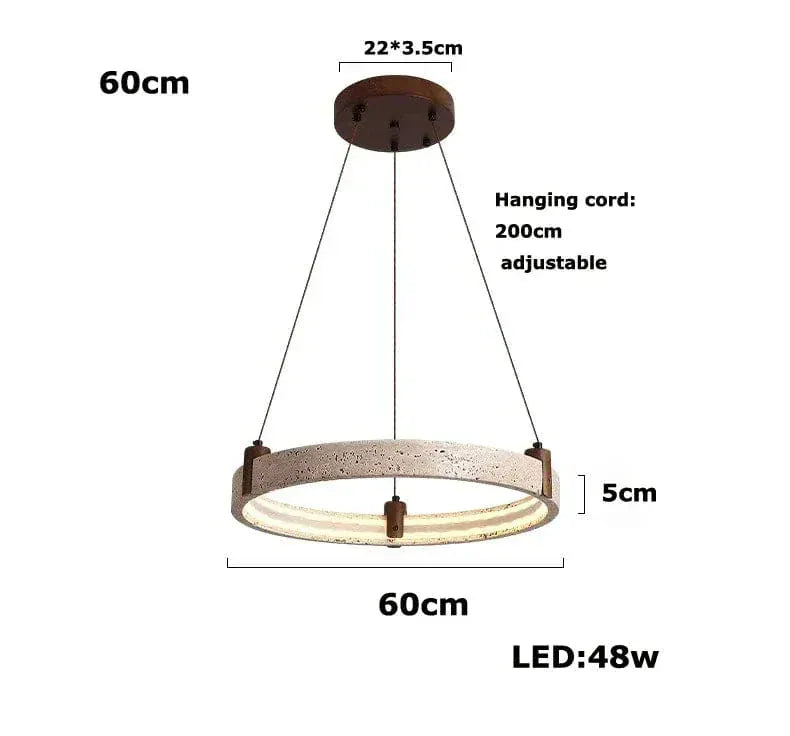 BE SHINE Suspension pierre de travertin anneaux led 1 ANNEAUX 60cm / LUMIÈRE FROIDE 6000K
