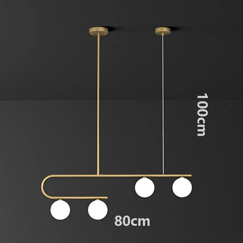 BE SHINE Suspension globes en verre opaline et métal doré 4 TÊTES / LUMIÈRE FROIDE