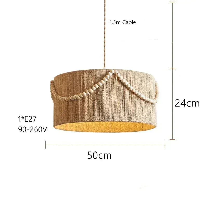 BE SHINE Suspension en fibre naturelle ornée de perle en bois 50 CM / LUMIÈRE CHAUDE