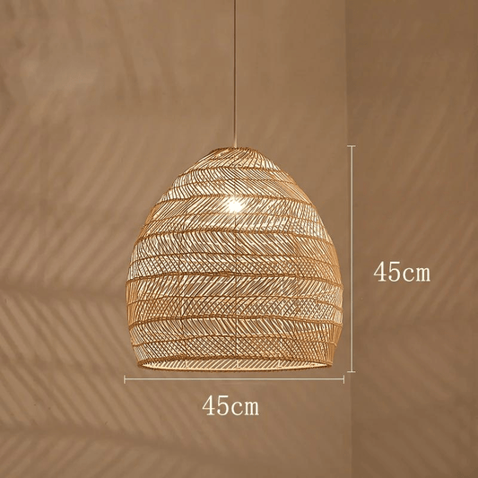 BE SHINE Suspension en rotin ajourée design bohème-chic BEIGE 45CM