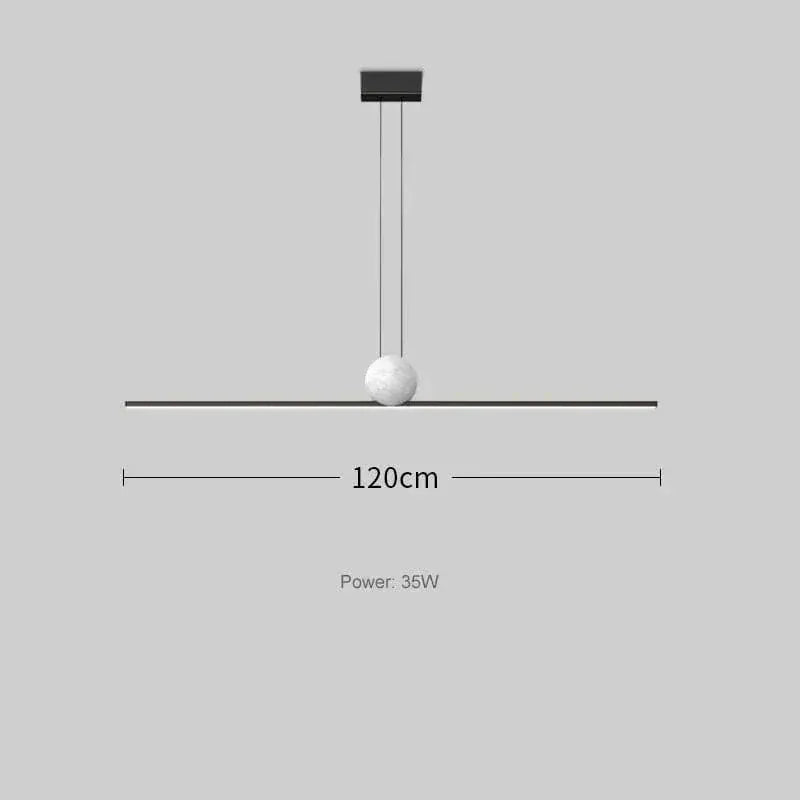 BE SHINE Suspension barre led avec boule marbrée NOIR 120 CM / LUMIÈRE CHAUDE