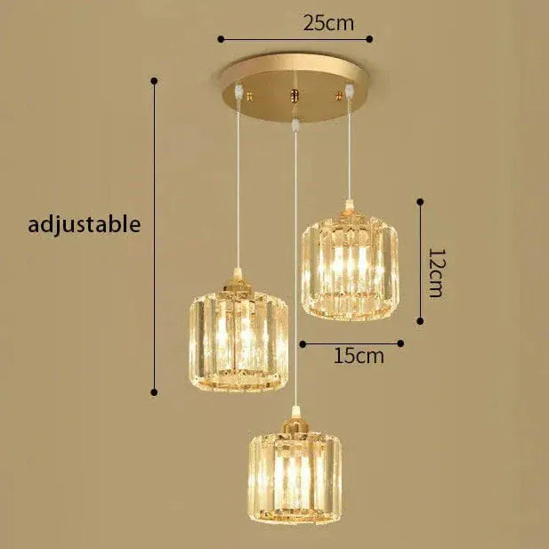 BE SHINE Suspension 3 lampes cube en verre côtelé OR 3LAMPES ABAT-JOUR ROND BASE RONDE