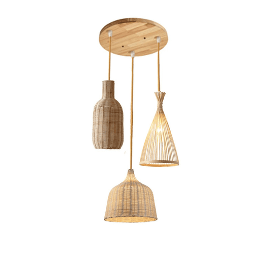 BE SHINE Suspension 3 lampes en rotin