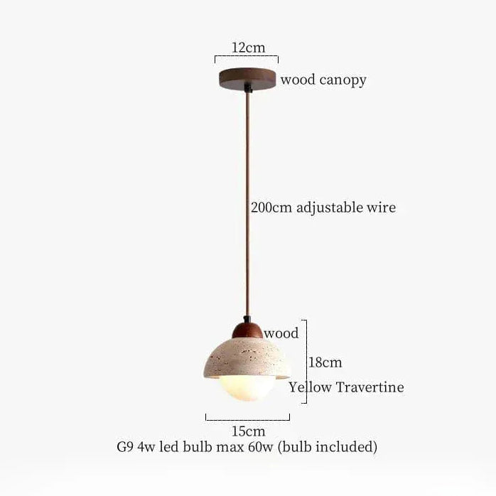 BE SHINE Suspension boule travertin ornée bois