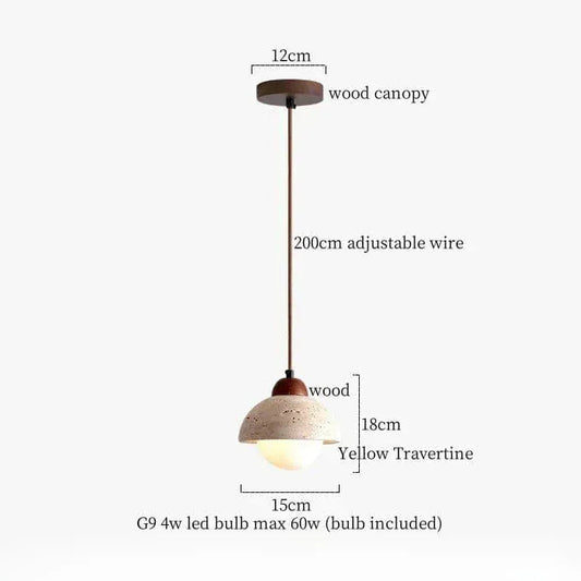 BE SHINE Suspension boule travertin ornée bois