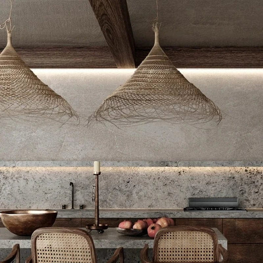 BE SHINE Suspension chapeau fibre de bambou tressé