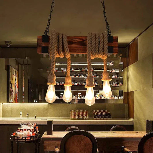 BE SHINE Suspension en bois rustique avec corde