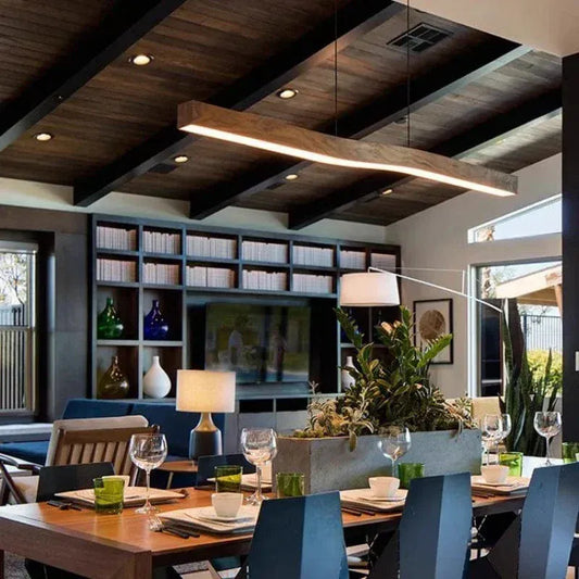 BE SHINE Suspension plate barre led bois 120 cm