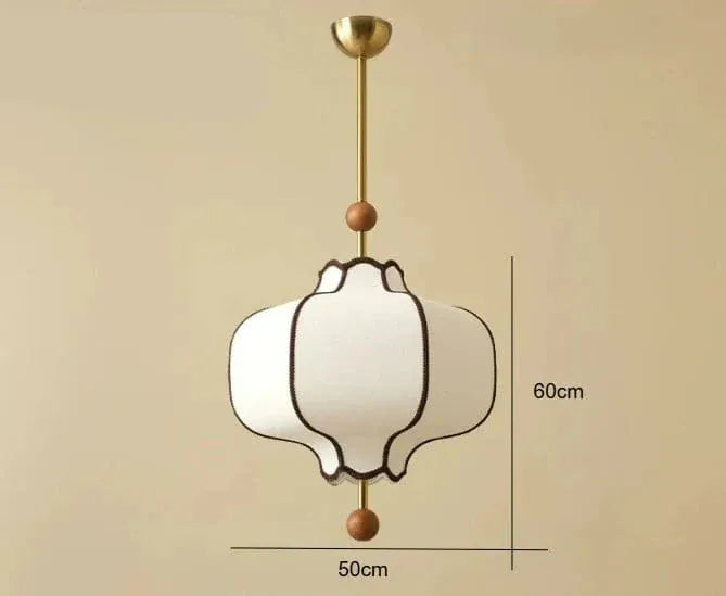 Eclairage suspension Suspension en tissu style ancien ornée de bois 50 CM / LUMIÈRE BLANCHE 6000K