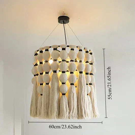 ECLAIRAGE SUSPENSION Suspension bohème avec pampille en laine D 60 CM / LUMIÈRE CHAUDE