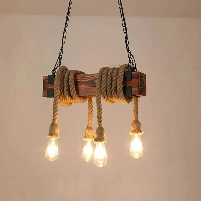 Eclairage suspension Suspension en bois rustique avec corde
