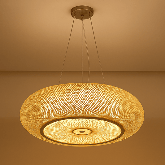 Eclairage suspension Suspension ronde en bambou style Japandi