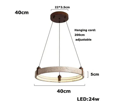 BE SHINE Suspension pierre de travertin anneaux led 1 ANNEAUX 40cm / LUMIÈRE FROIDE 6000K