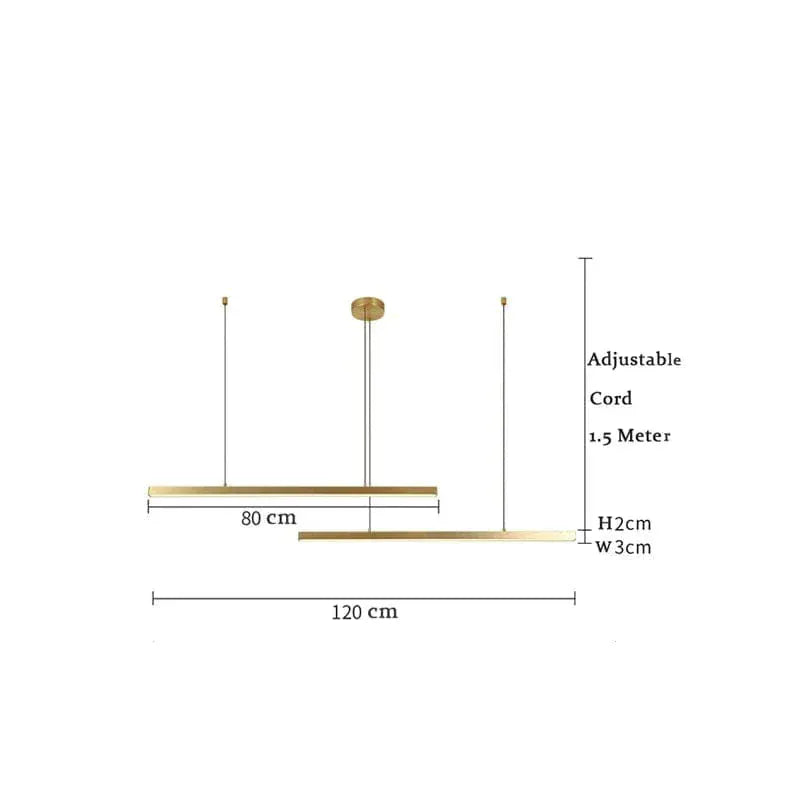BE SHINE Suspension dorée barre led 2-TÊTES LONGUEUR 120cm / DIMMABLE TRICOLORE