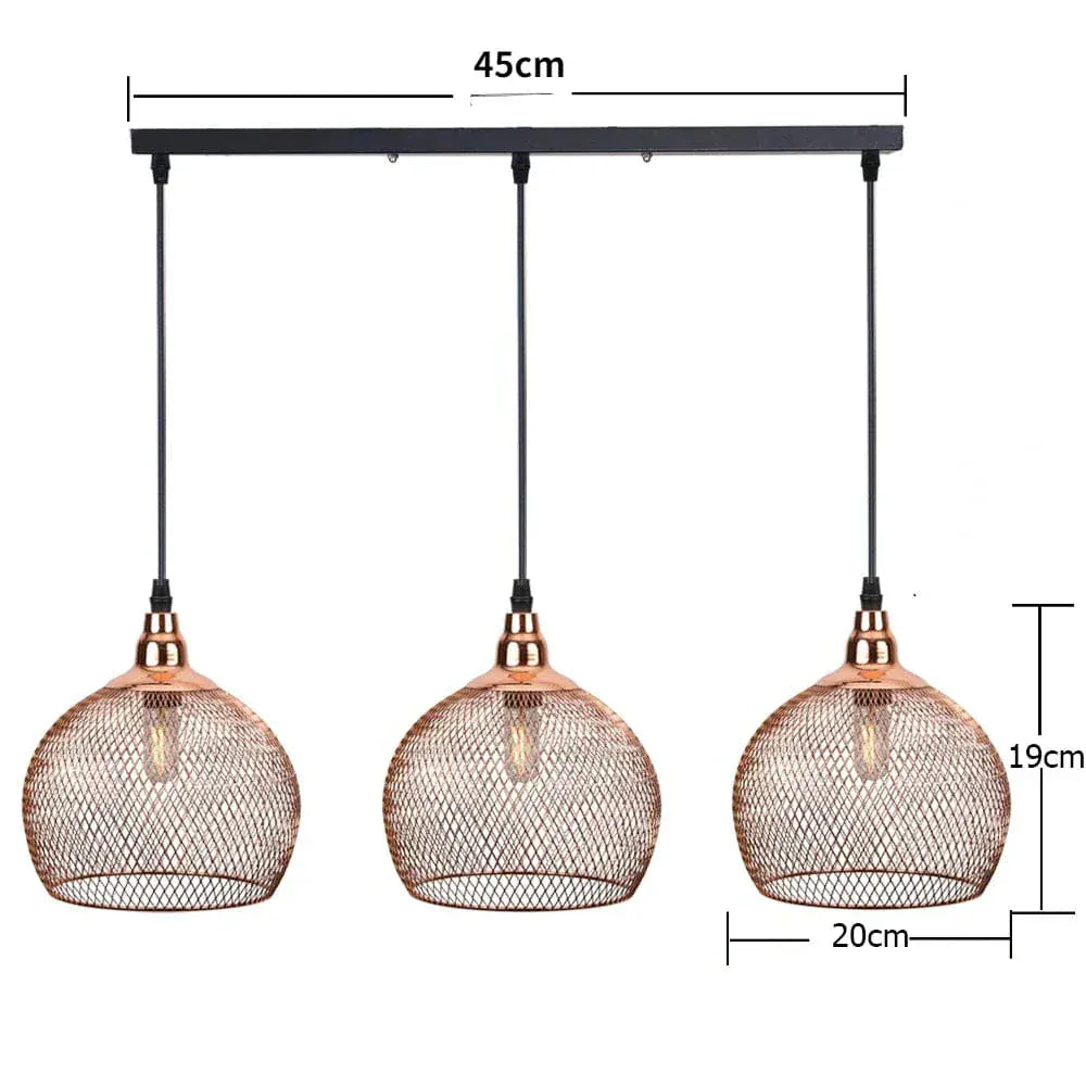 BE SHINE Suspension 3 lampes abat-jour cuivré 3 LAMPES BASE LONGUE