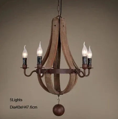 BE SHINE Suspension en bois rustique style chandelier 5 SOURCES LUMINEUSE D 40x H 47.6cm / LUMIÈRE FROIDE