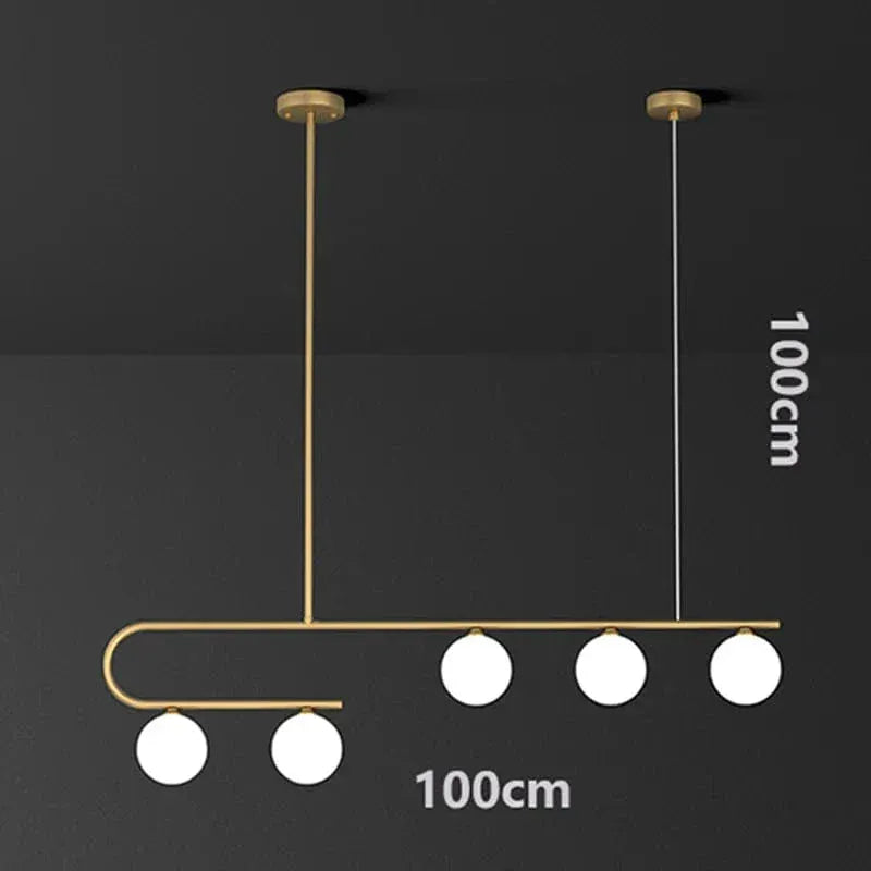 BE SHINE Suspension globes en verre opaline et métal doré 5 TÊTES / LUMIÈRE FROIDE