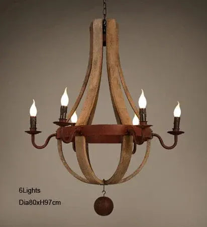 BE SHINE Suspension en bois rustique style chandelier 6 SOURCES LUMINEUSE D 80xH 97cm / LUMIÈRE FROIDE