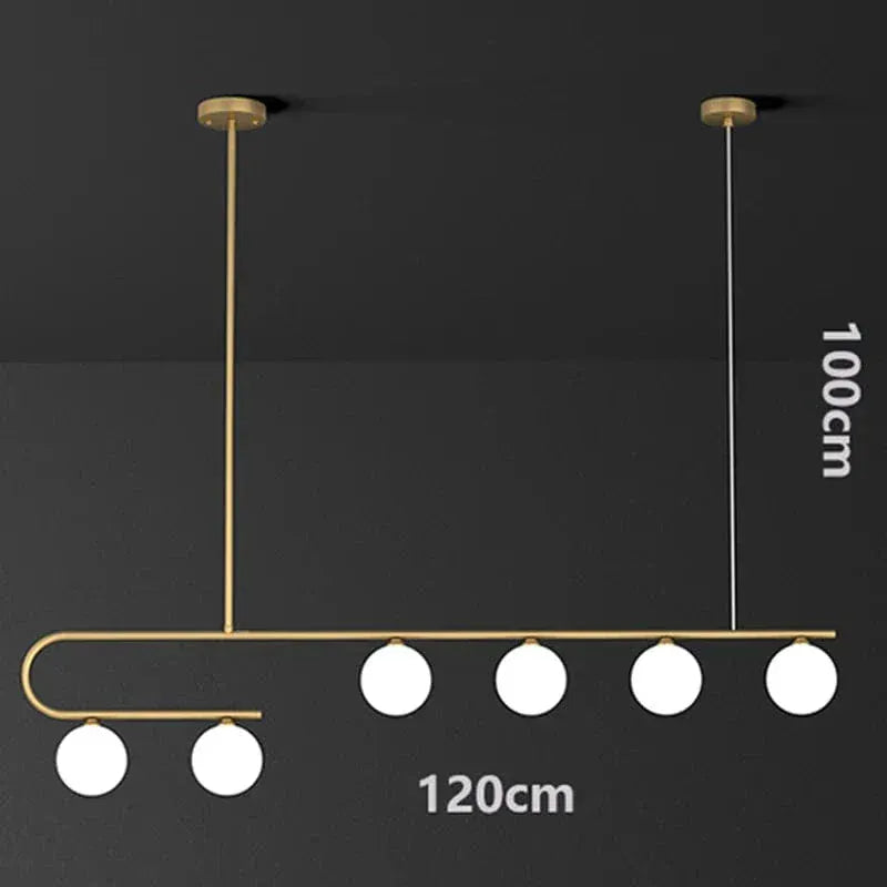 BE SHINE Suspension globes en verre opaline et métal doré 6 TÊTES / LUMIÈRE FROIDE