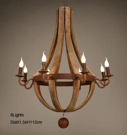 BE SHINE Suspension en bois rustique style chandelier 8 SOURCES LUMINEUSE D 91 xH 112cm / LUMIÈRE FROIDE