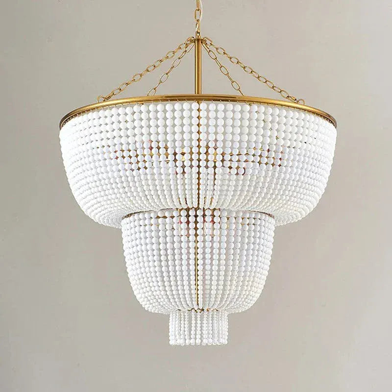 BE SHINE Suspension en perle style antique A DIAMÈTRE 80 CM PERLE BOIS / LUMIÈRE CHAUDE