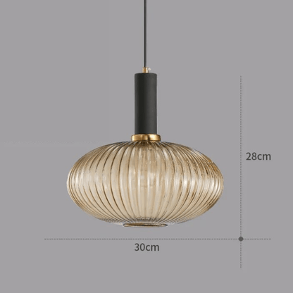 BE SHINE Suspension ovale en verre côtelé AMBRÉ