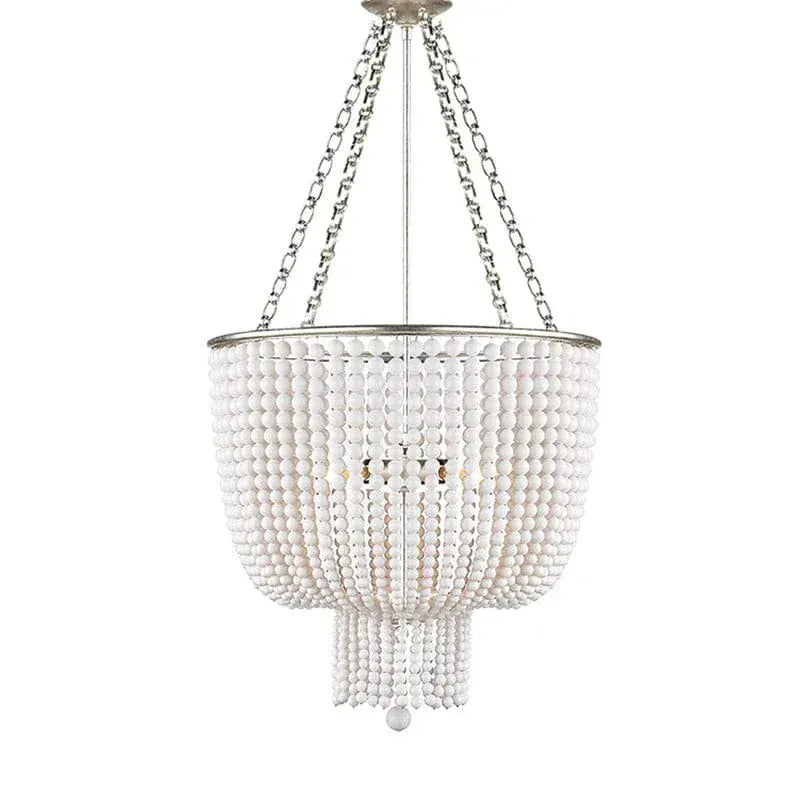 BE SHINE Suspension en perle style antique B DIAMÈTRE 50 CM PERLE BOIS / LUMIÈRE CHAUDE