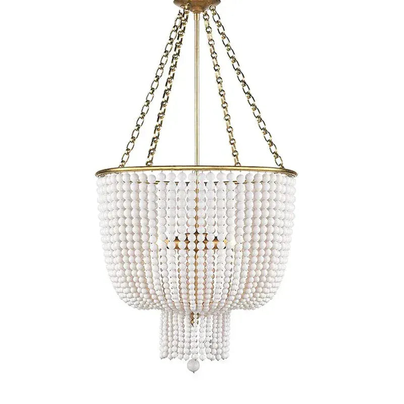 BE SHINE Suspension en perle style antique B2 DIAMÈTRE 50 CM PERLE BOIS / LUMIÈRE CHAUDE