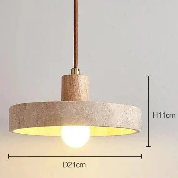 BE SHINE Suspension plate en pierre de travertin ornée de bois BAMBOU / LUMIÈRE CHAUDE  4000K