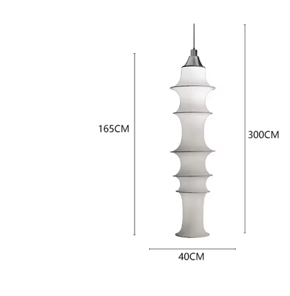 BE SHINE Suspension tube en tissu style Japandi DIAMÈTRE 40 CM - HAUTEUR 165 CM / LUMIÈRE FROIDE 6500K