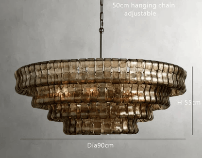 BE SHINE Suspension en verre art-déco DIAMÈTRE 90 CM NOIR VERRE FUMÉ / LUMIÈRE NEUTRE