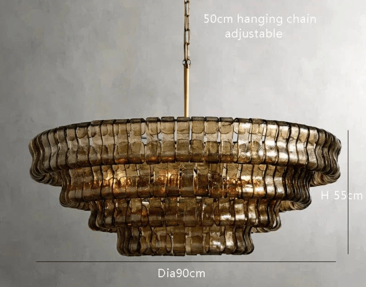 BE SHINE Suspension en verre art-déco DIAMÈTRE 90 CM OR VERRE FUMÉ / LUMIÈRE NEUTRE