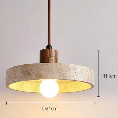 BE SHINE Suspension plate en pierre de travertin ornée de bois ÉBÈNÉ / LUMIÈRE CHAUDE  4000K