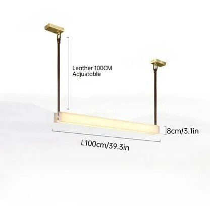 BE SHINE Suspension en pierre albâtre avec descente en cuir LONGUEUR 100CM / TRICOLORE DIMMABLE