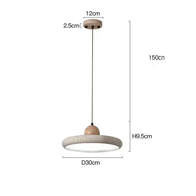 BE SHINE Suspension plate en pierre de travertin et boule de bois LUMIÈRE CHAUDE 3000K
