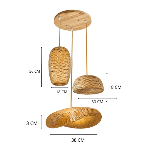 BE SHINE Suspension 3 lampes en rotin MODÈLE 1