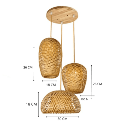 BE SHINE Suspension 3 lampes en rotin MODÈLE 2