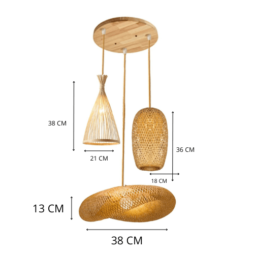 BE SHINE Suspension 3 lampes en rotin MODÈLE 4