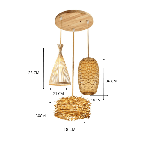 BE SHINE Suspension 3 lampes en rotin MODÈLE  6
