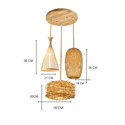 BE SHINE Suspension 3 lampes en rotin MODÈLE  6