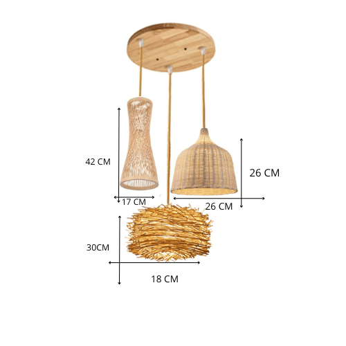 BE SHINE Suspension 3 lampes en rotin MODÈLE5