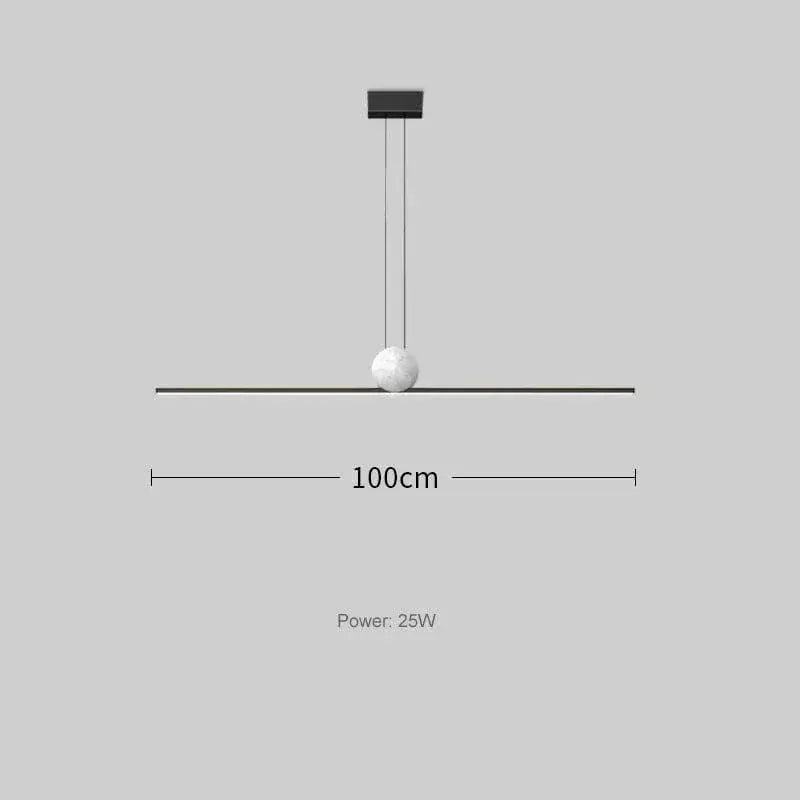 BE SHINE Suspension barre led avec boule marbrée NOIR 100 CM / LUMIÈRE CHAUDE