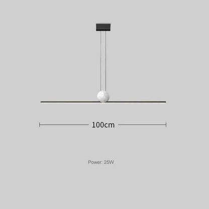 BE SHINE Suspension barre led avec boule marbrée NOIR 100 CM / LUMIÈRE CHAUDE