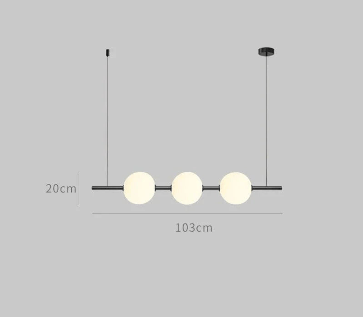 BE SHINE Suspension doré longue avec boules blanche NOIR 103cm / LUMIÈRE FROIDE 6000K