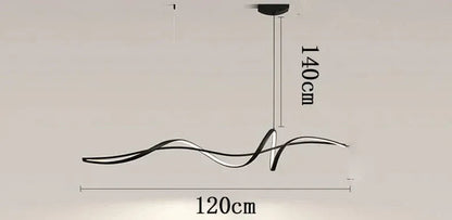 BE SHINE Suspension LED minimaliste design spirale NOIR / 120 CM / LUMIÈRE CHAUDE 3000K