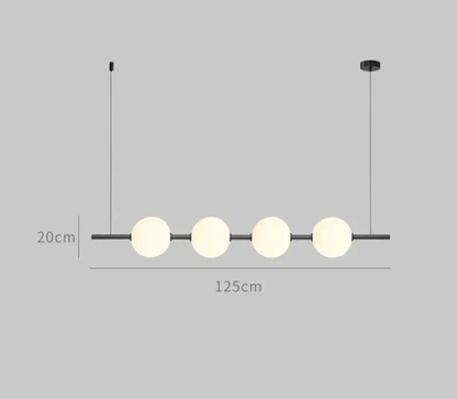 BE SHINE Suspension doré longue avec boules blanche NOIR 125cm / LUMIÈRE FROIDE 6000K