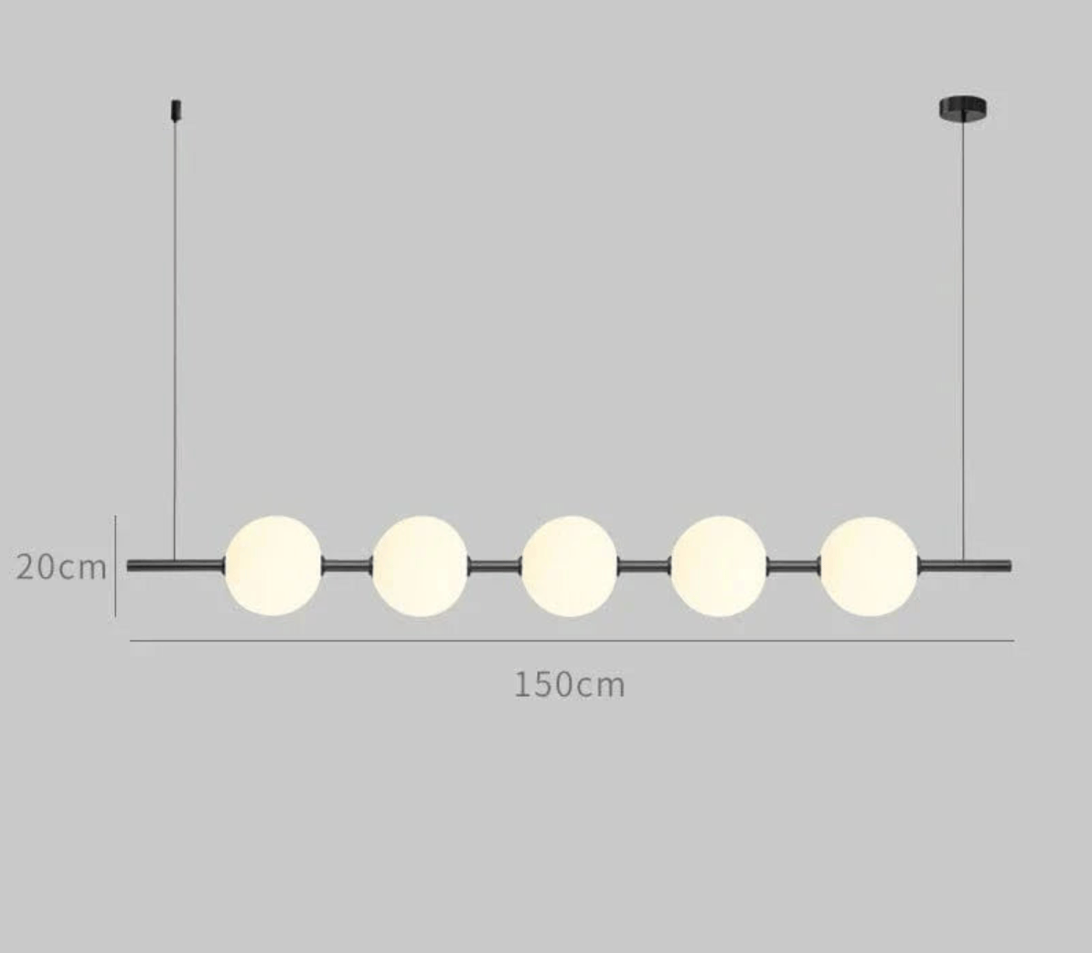 BE SHINE Suspension doré longue avec boules blanche NOIR 150cm / LUMIÈRE FROIDE 6000K