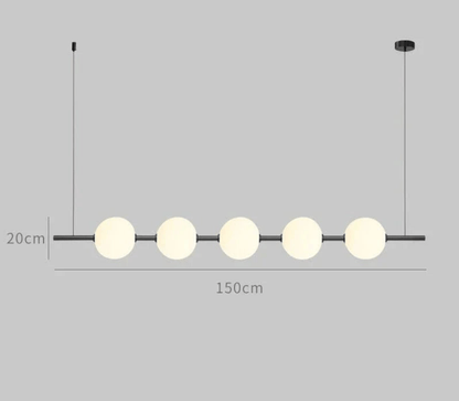 BE SHINE Suspension doré longue avec boules blanche NOIR 150cm / LUMIÈRE FROIDE 6000K