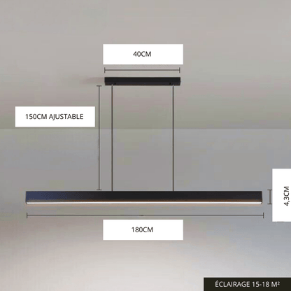 BE SHINE Suspension barre LED noire design minimaliste NOIR 180 CM