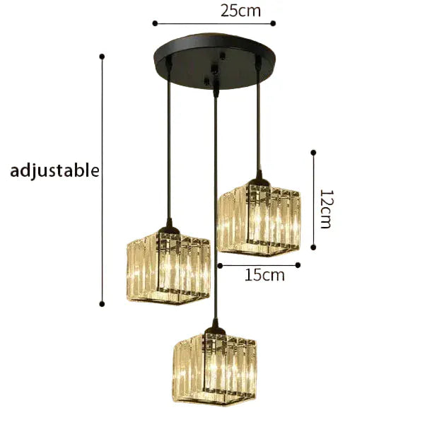 BE SHINE Suspension 3 lampes cube en verre côtelé NOIR 3 LAMPES ABAT-JOUR CUBE BASE RONDE